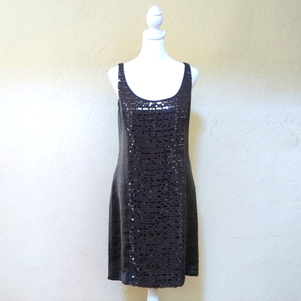 Ann Taylor Gray Sequined Sleeveless Shift Cocktail Dress Size 6